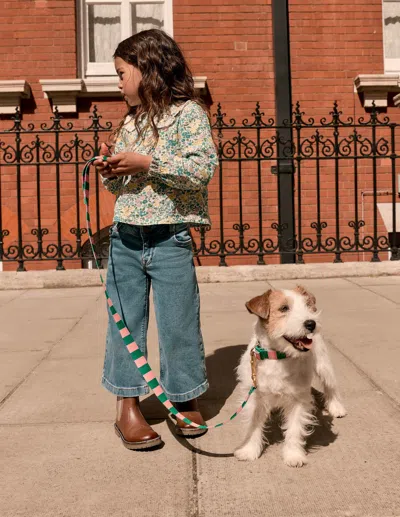 Boden Kids' Collared Slub Top Pear Green Flowerbed Girls  In Multi