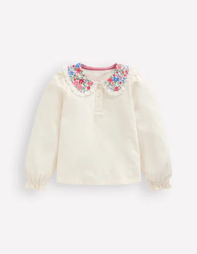 Boden Kids' Flammgarn-oberteil Mit Kragen-rosarot Blumenbeet In Neutral