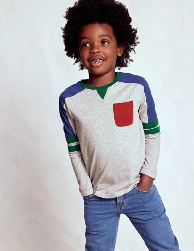 BODEN COLOUR BLOCK T SHIRT GREY MARL COLOURBLOCK BOYS BODEN