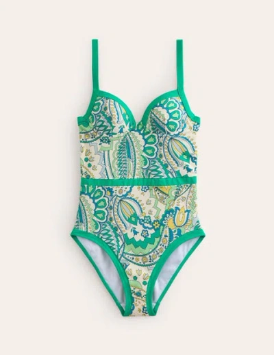 Boden Colour Pop Cup Size Swimsuit Emerald, Foliage Paisley Women  In Green