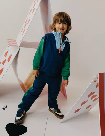 Boden Kids' Colourblock Cuffed Joggers Medieval Blue Colourblock