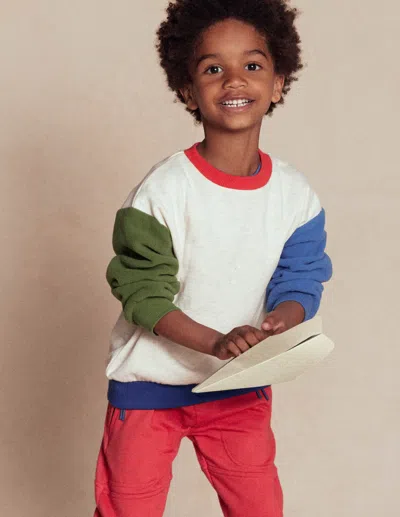 BODEN COLOURBLOCK SWEATSHIRT OATMEAL MARL COLOURBLOCK BOYS BODEN