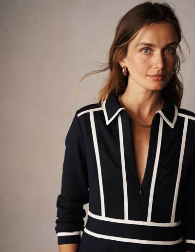 Boden Contrast Ponte Midi Dress Navy  In Blue
