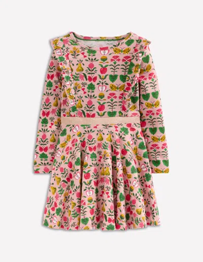 Boden Kids' Cora Twirly Jersey Dress Vintage Pink Autumn Tapestry