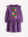 Boden Cord Logo Dress Mystic Purple Cherries  In Purple