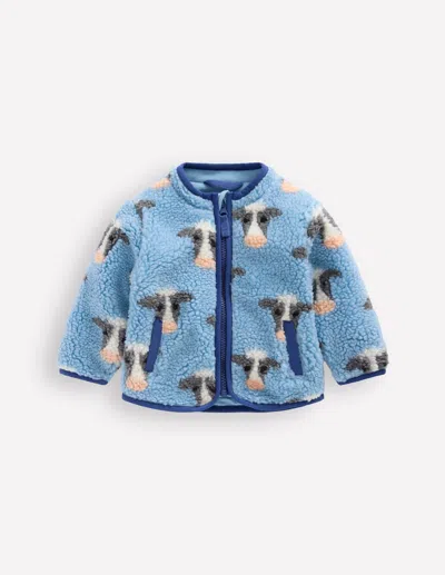 Boden Babies' Cosy Borg Jacket Glacier Blue Cows