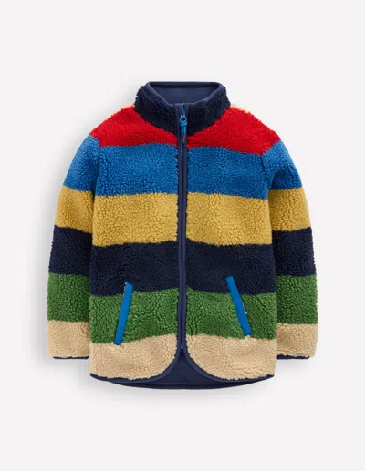 Boden Kids' Kuschelige Teddyfell-jacke-ackerbohnengrün/pink, Gestreift In Multi