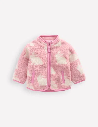 Boden Babies' Cosy Borg Jacket Pink Rabbits  In Multi