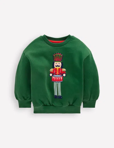 Boden Kids' Cosy Festive Sweatshirt Eden Nutcracker  In Green