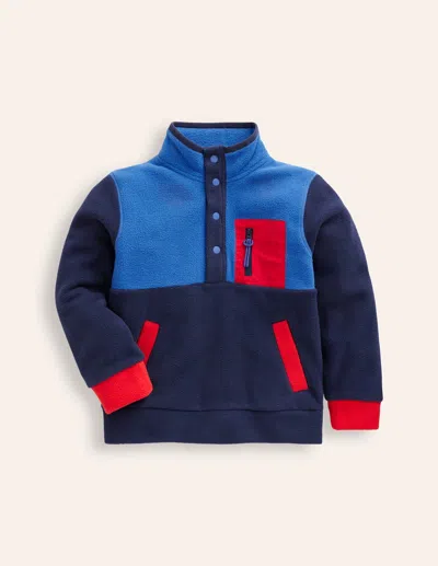 Boden Kids' Cosy Fleece Pop Overcollege Navy Colourblock Boys  In Blue