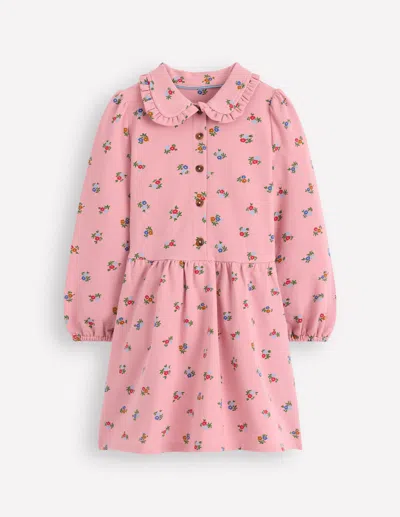 Boden Kids' Cosy Jersey Shirt Dress Vintage Pink Spaced Ditsy Girls