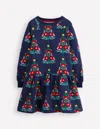 Boden Cosy Sweatshirt Dress College Navy Christmas Trees  In Multi