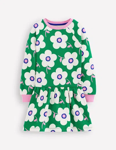Boden Kids' Cosy Sweatshirt Dress Rich Emerald Giant Daisy  In Green