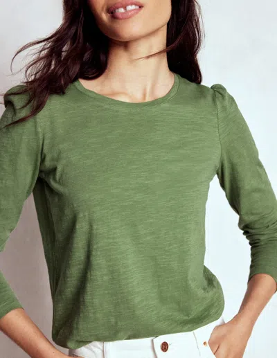 Boden Cotton Crew Long Sleeve Top-safari Green Female