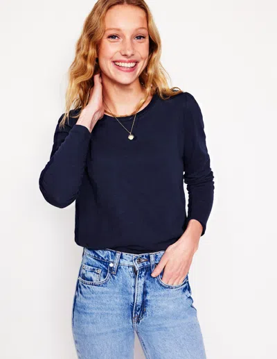 Boden Cotton Crew Long Sleeve Topnavy Women  In Navy