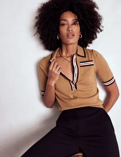 Boden Cotton Henley T-shirt-camel Melange Female