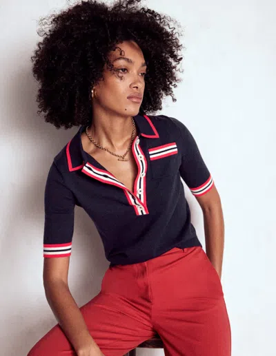 BODEN COTTON HENLEY T-SHIRT-NAVY FEMALE BODEN