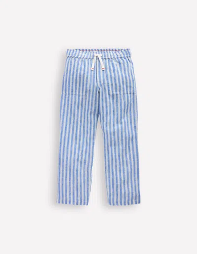 Boden Kids' Baumwoll-leinen-hose Zum Hineinschlüpfen-blau, Feine Streifen In Blue