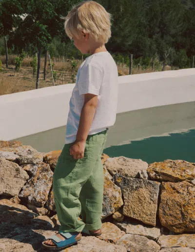 Boden Kids' Baumwoll-leinen-hose Zum Hineinschlüpfen-krötengrün In Multi