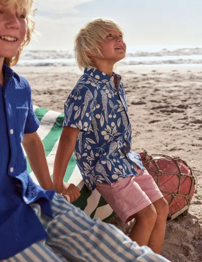 Boden Kids' Cotton Linen Shirtblue Parrot Palm Boys