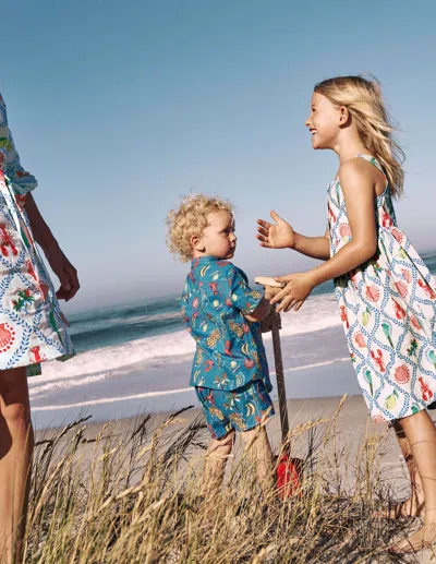 Boden Kids' Cotton Linen Shirtbright Blue Tropical Print Boys