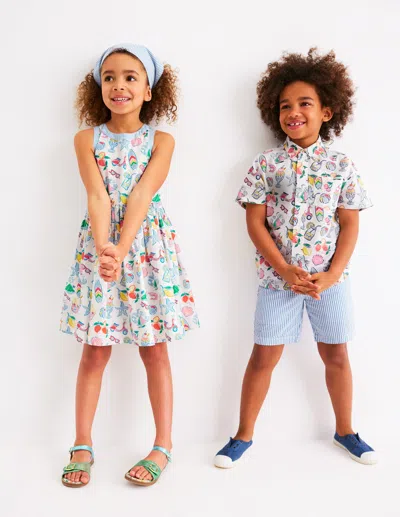 Boden Kids' Cotton Linen Shirtivory Holiday Print Boys