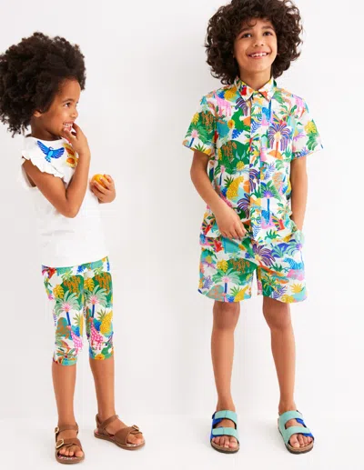 Boden Kids' Cotton Linen Shortsivory Multi Jungle Boys