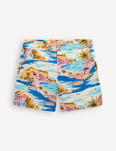 Boden Kids' Cotton Linen Shortsmulti Coastal Scene Boys  In Multi