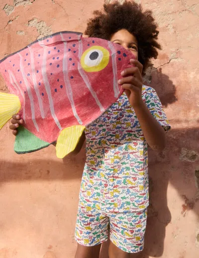 Boden Kids' Cotton Linen Shortsmulti Micro Sharks Boys