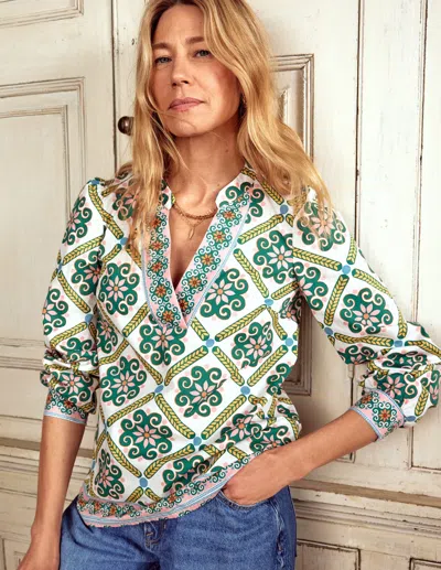 Boden Cotton Notch Neck Topivory, Baroque Tile Women  In Green