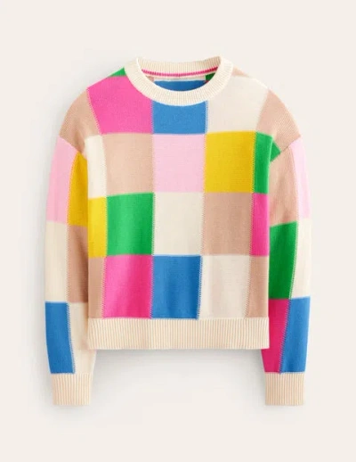 Boden Cotton Novelty Sweater Multi, Check Women