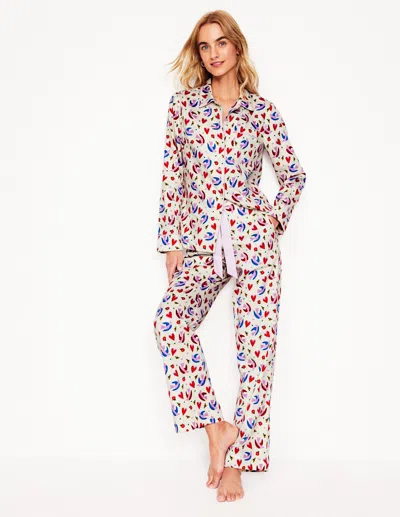 Boden Cotton Sateen Pajama Trousersivory, Heart Flutter Women  In Multi