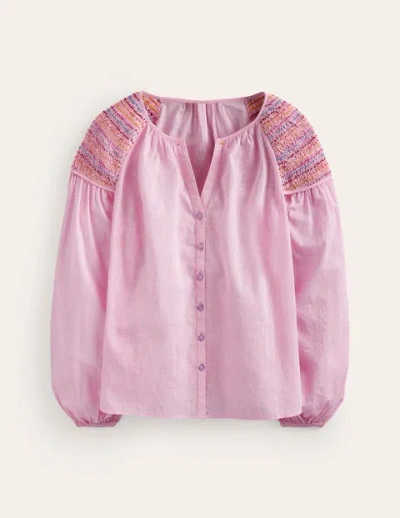 Boden Cotton Smocked Blouse Sweet Lilac Women