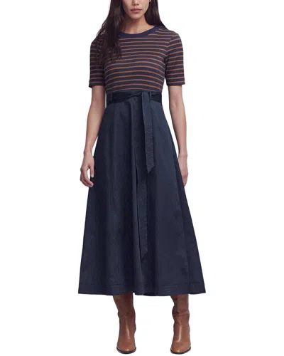 Boden Crew Neck Mix Media Dress In Blue
