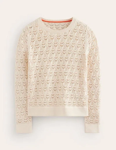 Boden Crochet Knit Sweater Warm Ivory Women
