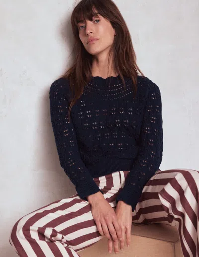 Boden Crochet Mix Stitch Jumper-navy Female  In Blue