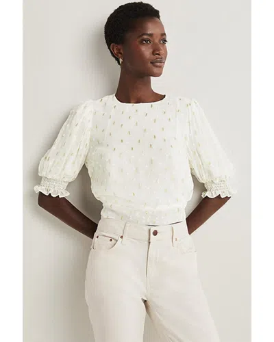 Boden Cropped Metallic Smocked Top In White