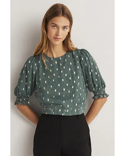 Boden Cropped Metallic Smocked Top In Green