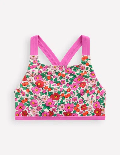 Boden Kids' Cross Back Bikini Top Pink Apple Blossom Floral Girls