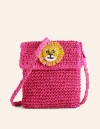 BODEN Cross-Body Straw Bag Pink Lion Appliqué Girls Boden