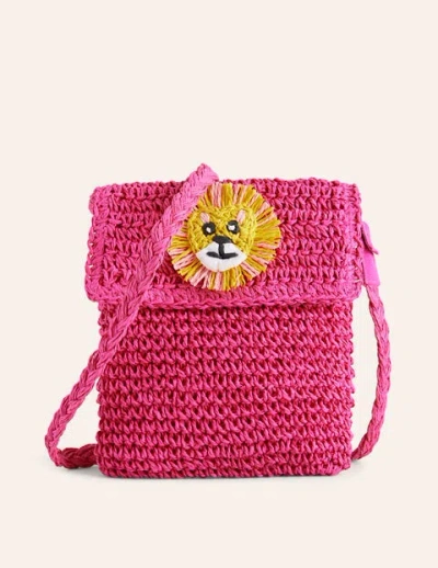Boden Kids' Cross-body Straw Bag Pink Lion Appliqué Girls  In Multi
