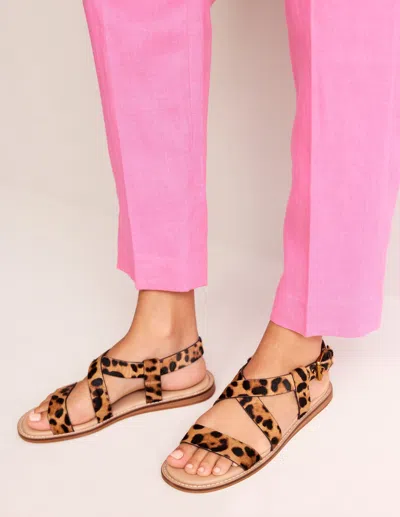 Boden Cross Strap Flat Sandals Classic Leopard Women  In Brown