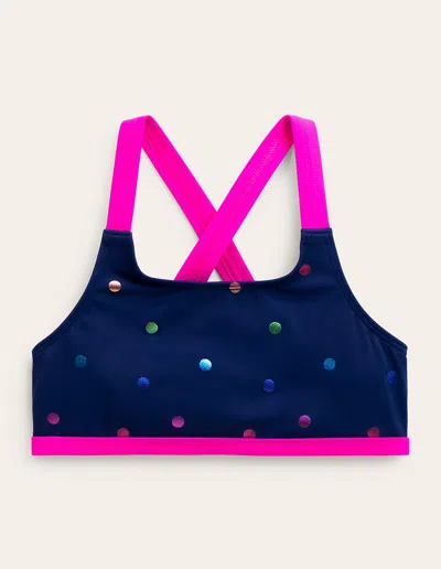 Boden Kids' Crossback Bikini Topnavy Rainbow Confetti Spot Girls  In Blue