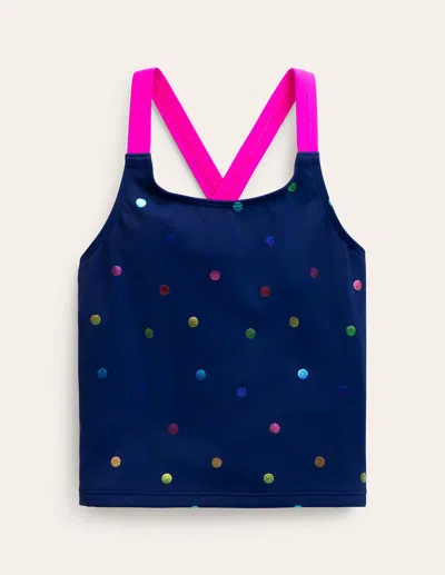 Boden Kids' Cross Back Tankini Top Rainbow Foil Confetti Spot Girls