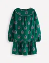 Boden Curved Yoke Jersey Dress Jewel Green Flower Stamp  In Multi