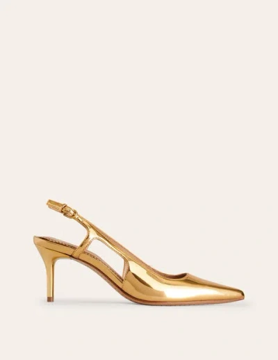 Boden Cut Out Sling Back Heels Gold Mirror Women