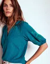 Boden Cutwork Notch Neck Top Deep Sea Green Women  In Green