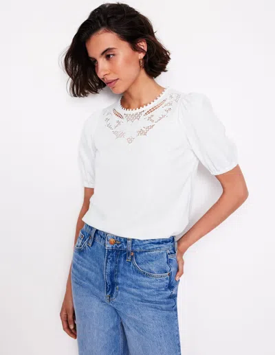 Boden Cutwork Puff Sleeve T-shirt-white Female
