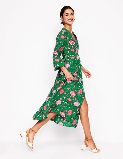 Boden Cynthia Button Tea Dressrich Emerald, Carnation Vine Women  In Rich Emerald/ Carnation Vine