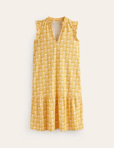 Boden Daisy Jersey Short Tier Dress Ceylon Yellow, Pineapple Geo Women
